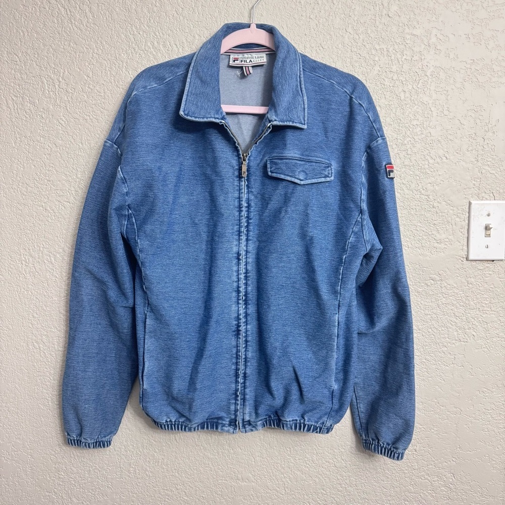 FILA White Line Women’s S Denim Knit Zip Jacket Blue Retro Y2K Track Style